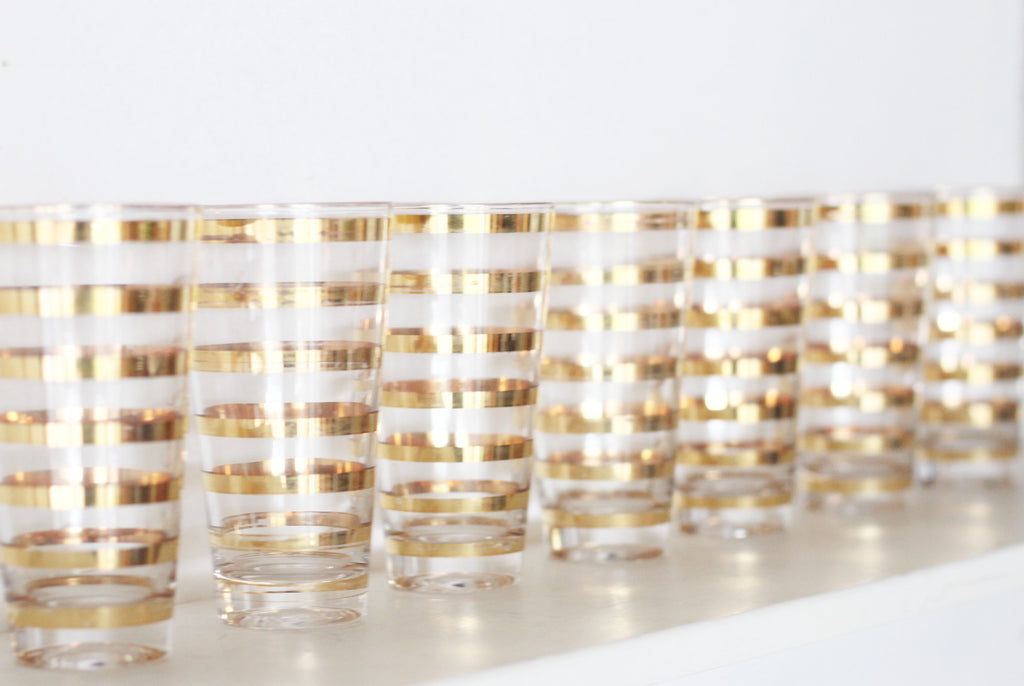 Gold vintage 60's bar highball glassware set