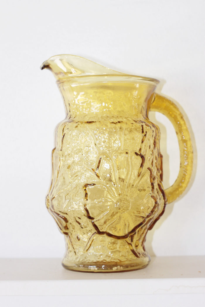 Amber Yellow Retro Floral Pitcher