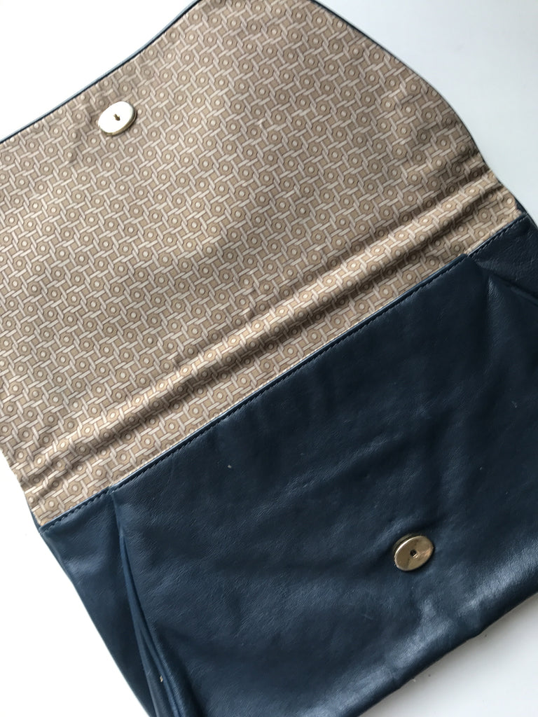 Navy leather large clutch
